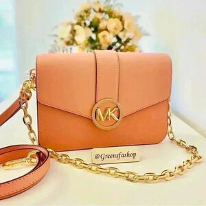Michael Kors Carmen Medium Monogram Flap Crossbody leather sherbert